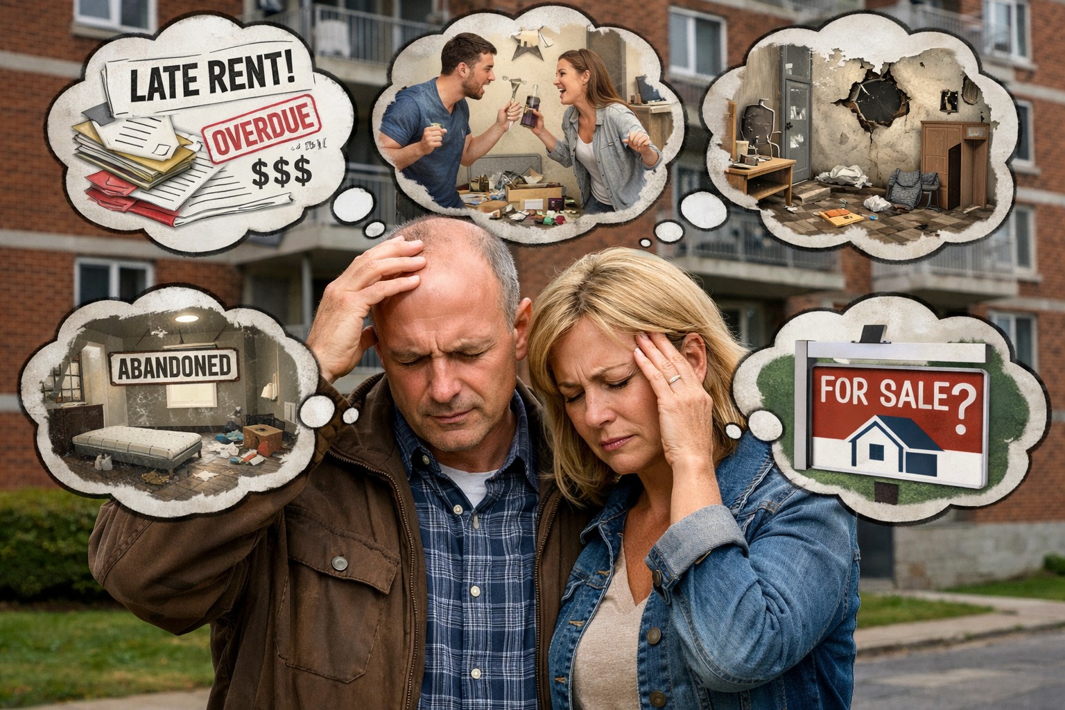 Landlady and landlord outside property